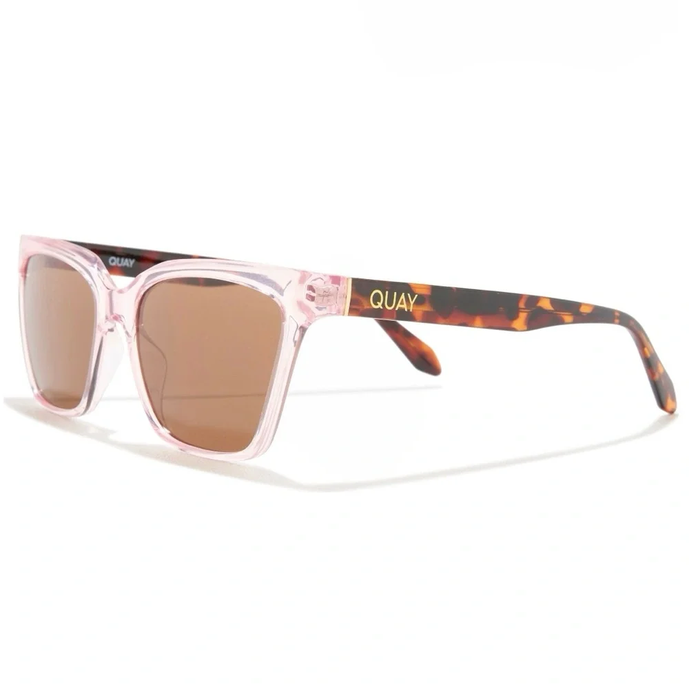 QUAY CEO Sunglasses Crystal Pink Frame Tortoise Arms Brown Lens Square NWT